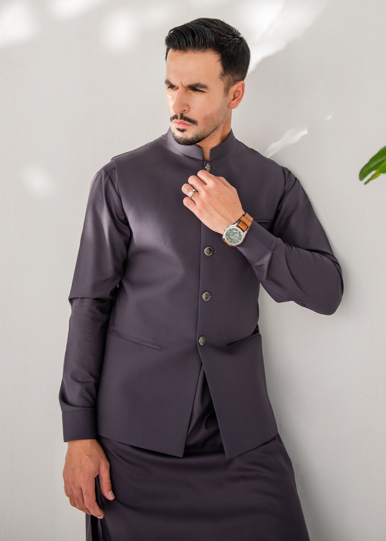 Charcoal Grey Kurta Trouser & Waistcoat - 3 PC