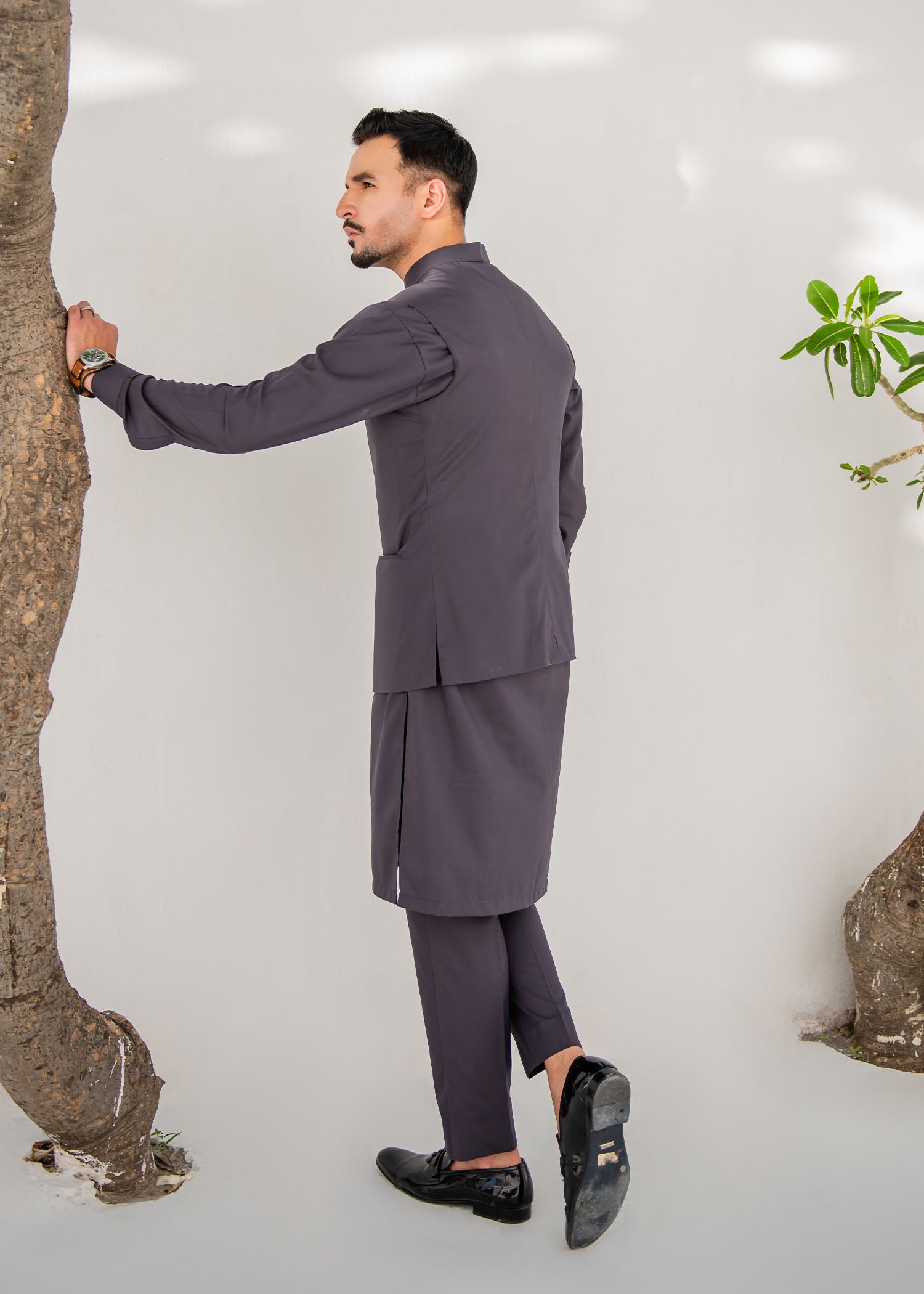 Charcoal Grey Kurta Trouser & Waistcoat - 3 PC