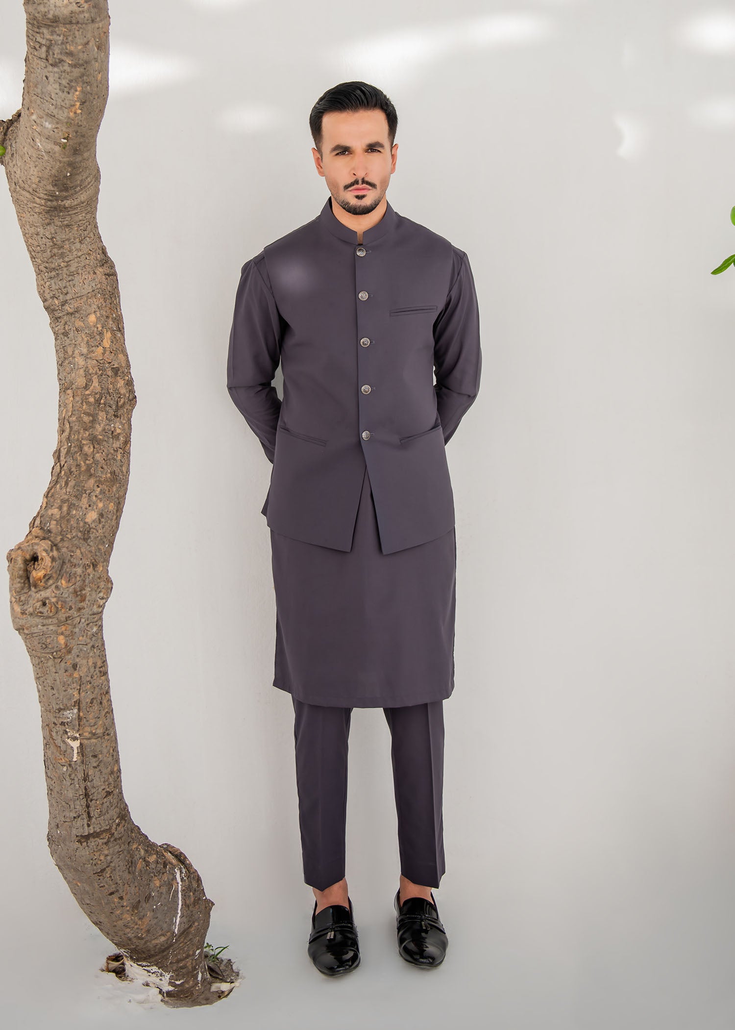 Charcoal Grey Kurta Trouser & Waistcoat - 3 PC