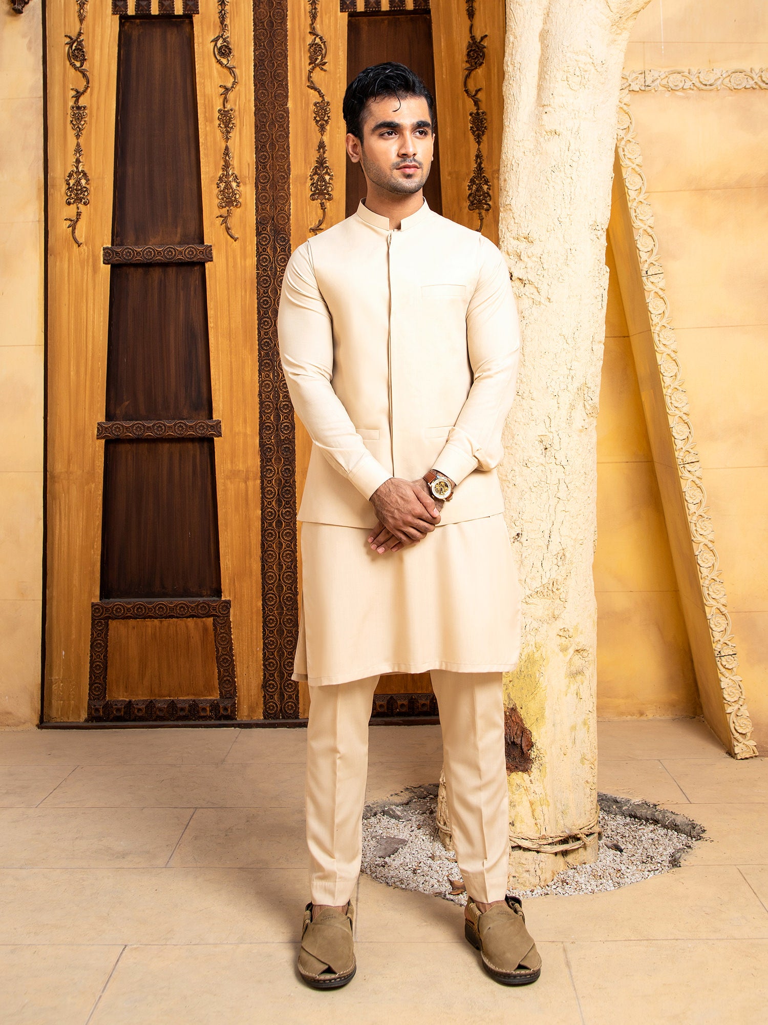 Ivory Skin Kurta Trouser With Waistcoat