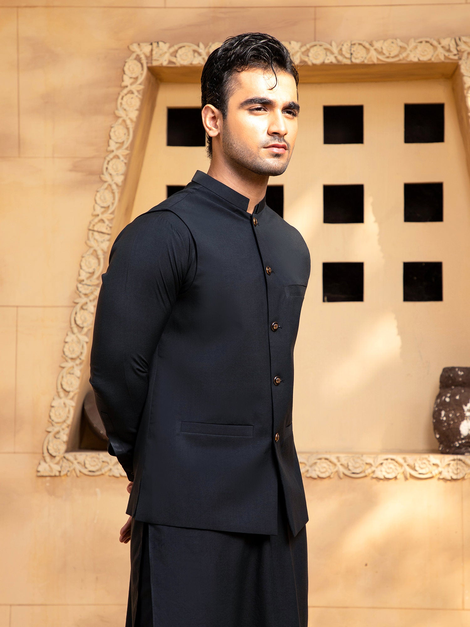 Boski Black Kurta Trouser With Waistcoat