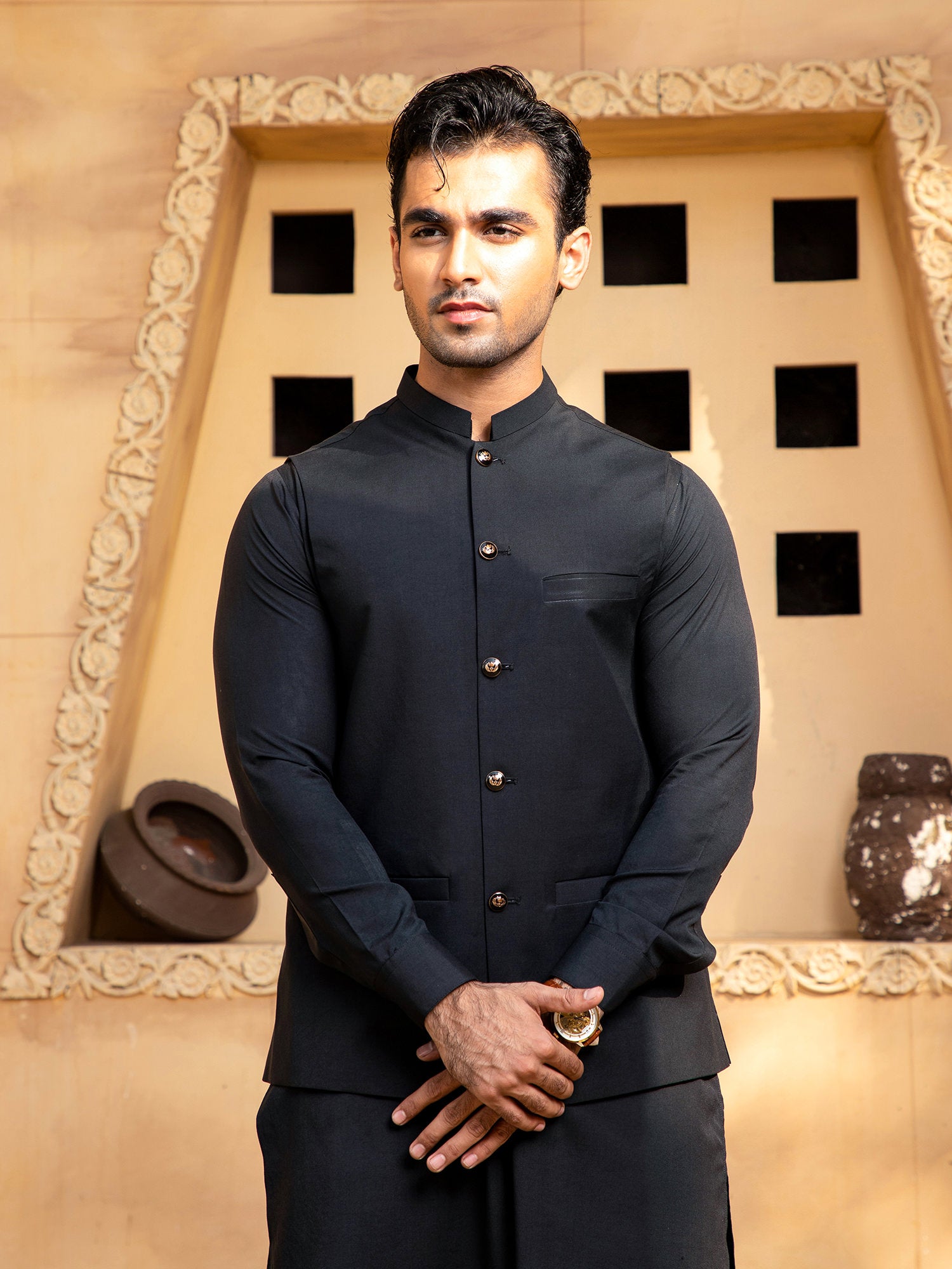 Boski Black Kurta Trouser With Waistcoat