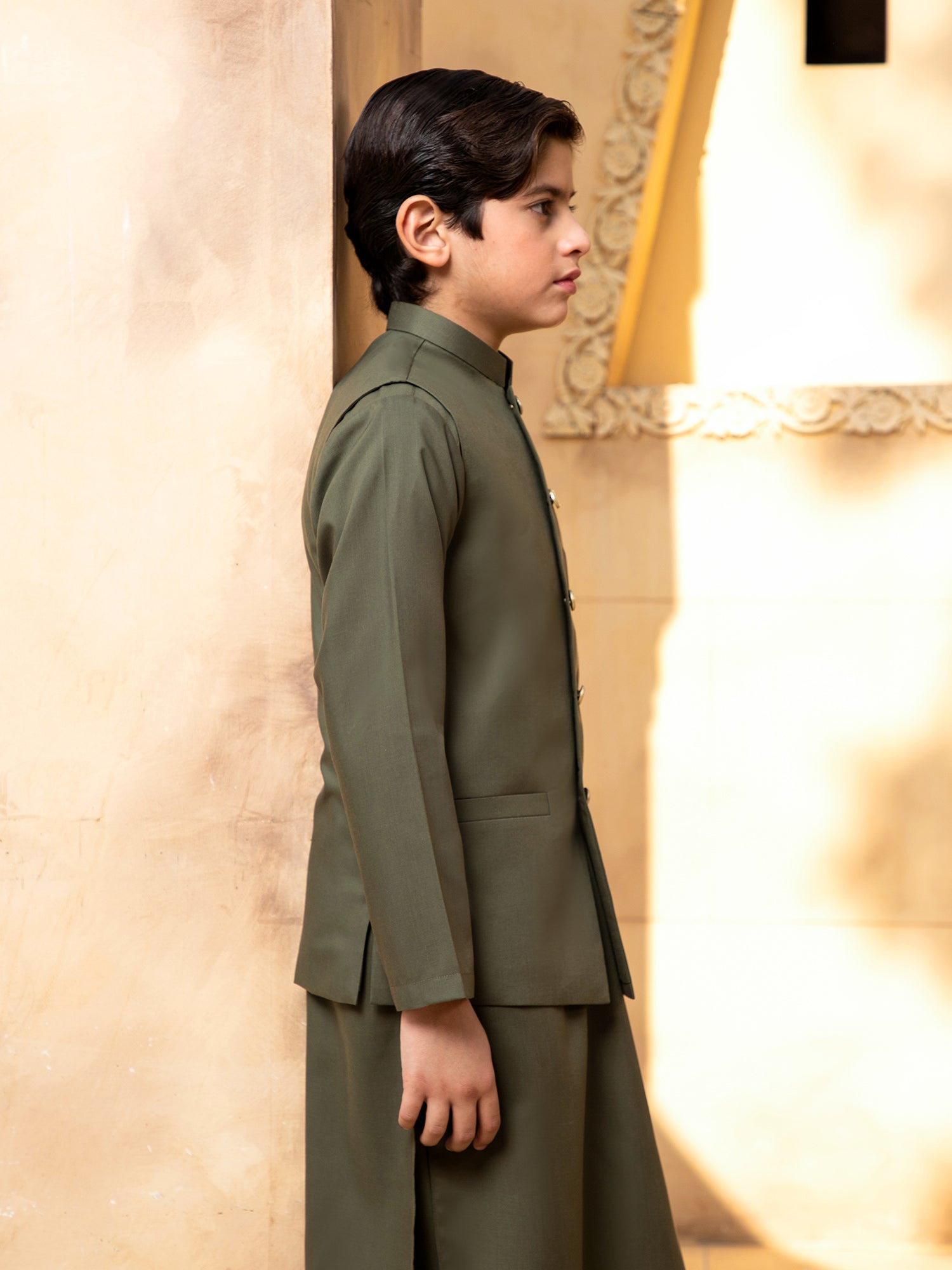 Army Green Kurta Trouser with Waistcoat