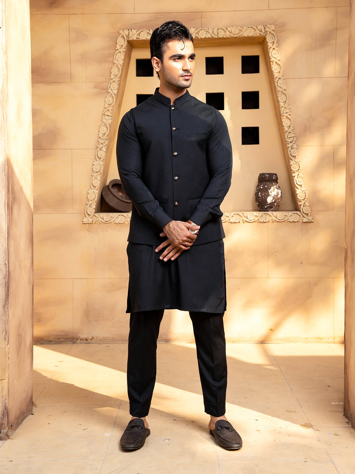 Boski Black Kurta Trouser With Waistcoat