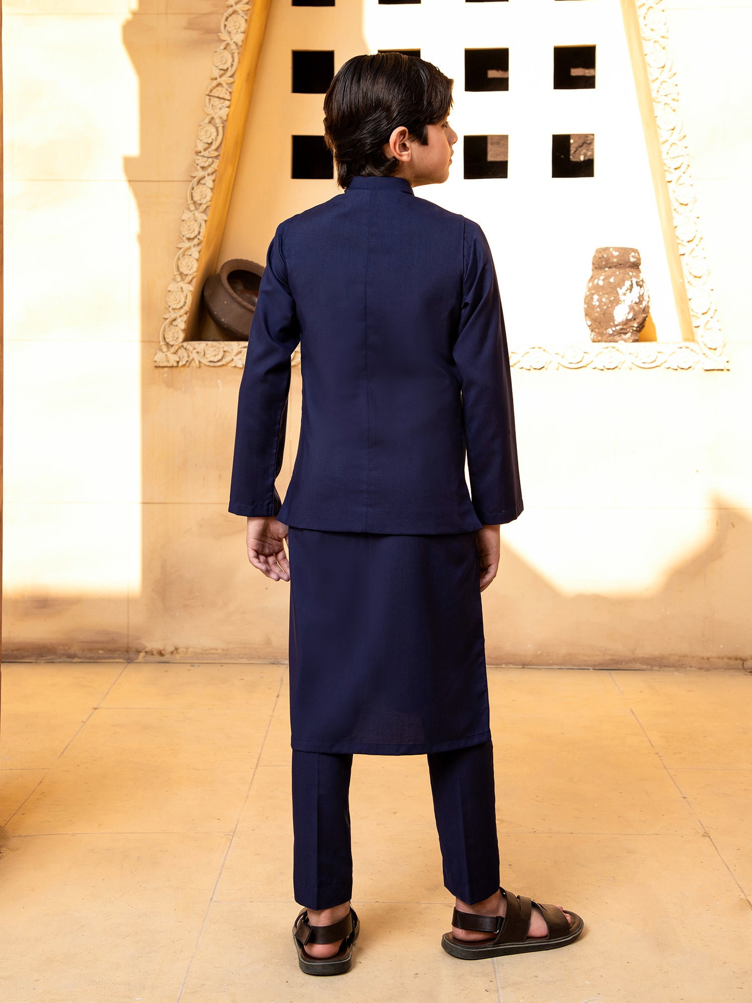 Navy Blue Kurta Trouser With Waistcoat