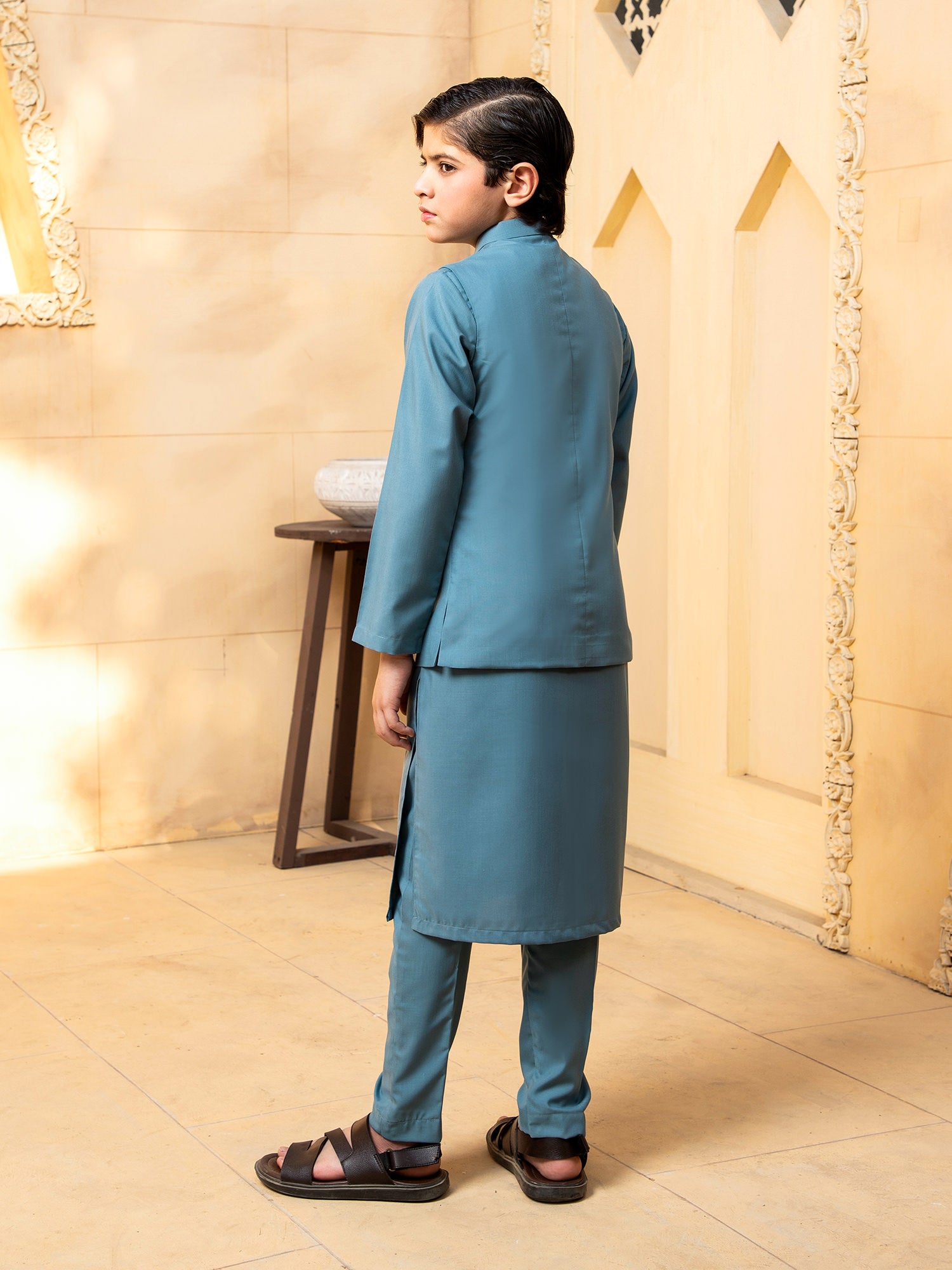 Teal Kurta Trouser with Waistcoat