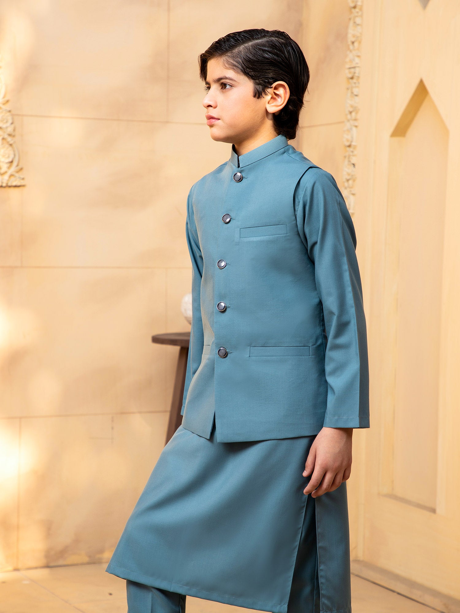 Teal Kurta Trouser with Waistcoat