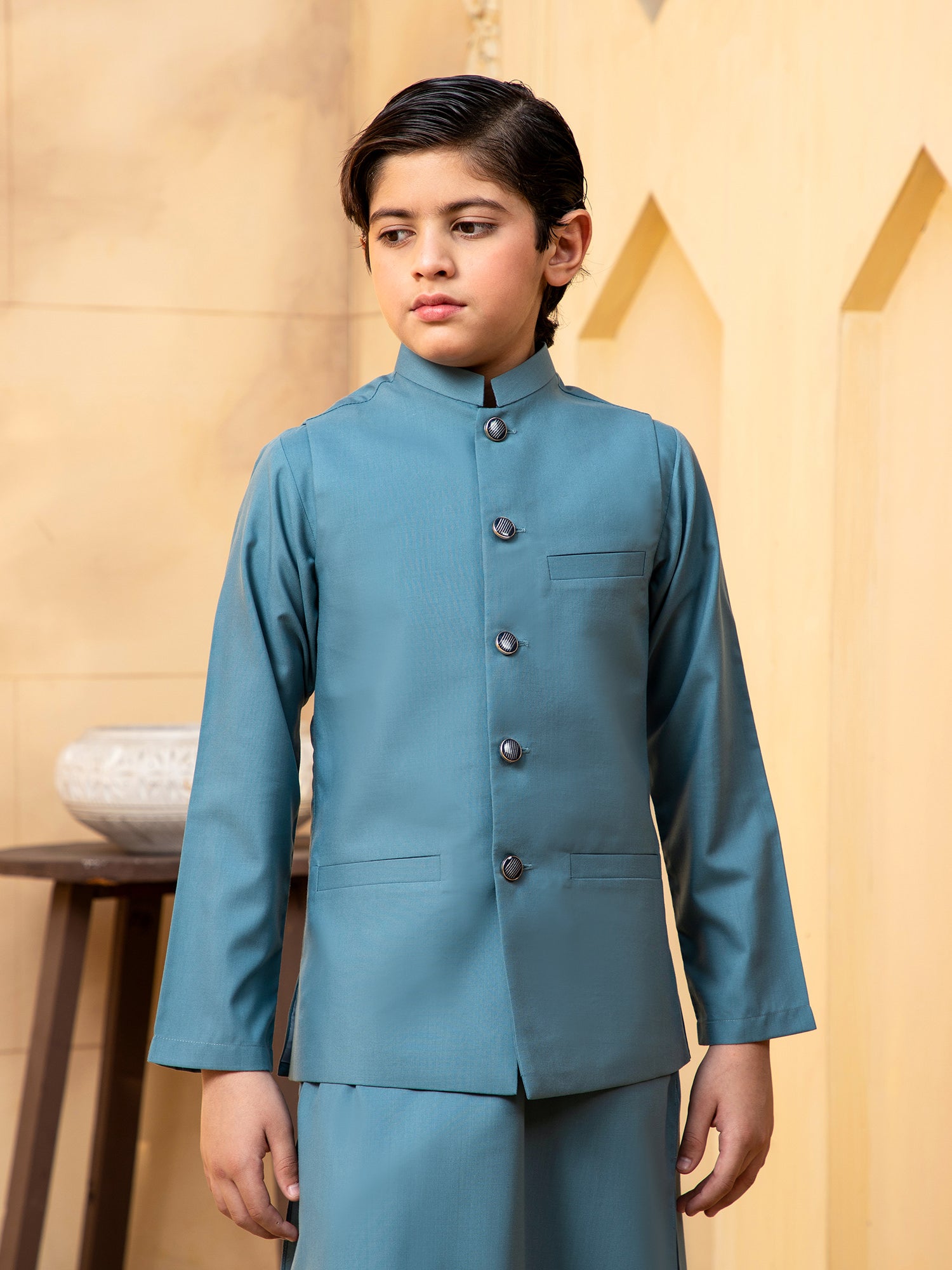 Teal Kurta Trouser with Waistcoat