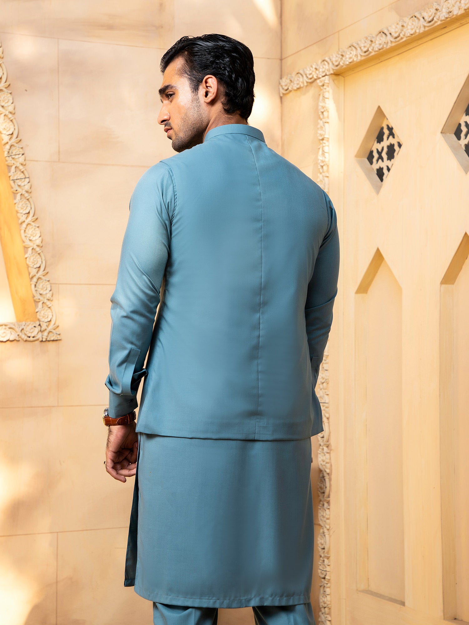 Pacific Blue Kurta Trouser With Waistcoat