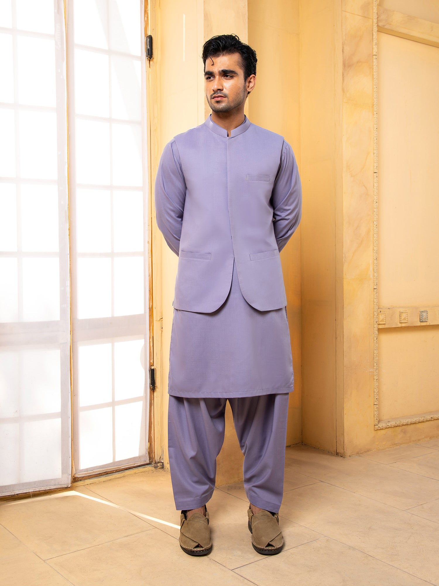 Lavender Kurta Shalwar With Waistcoat