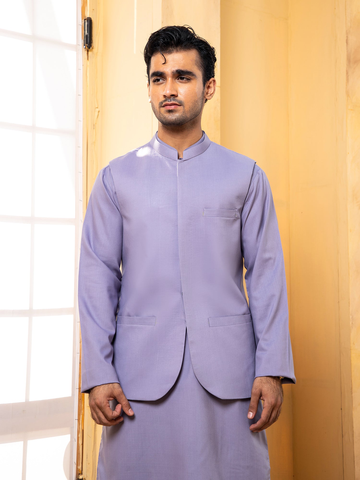 Lavender Kurta Shalwar With Waistcoat