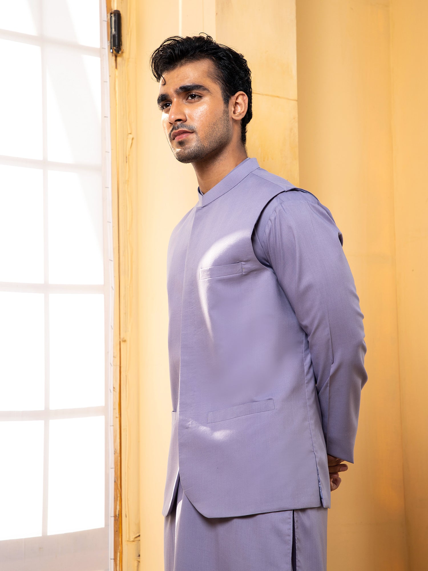 Lavender Kurta Shalwar With Waistcoat