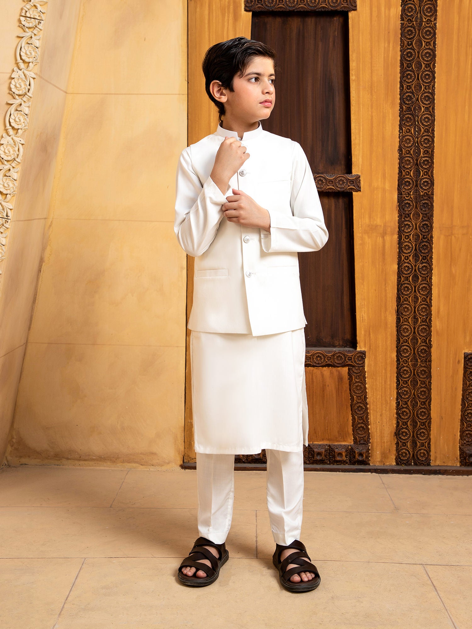 OffWhite Kurta Trouser With Waistcoat