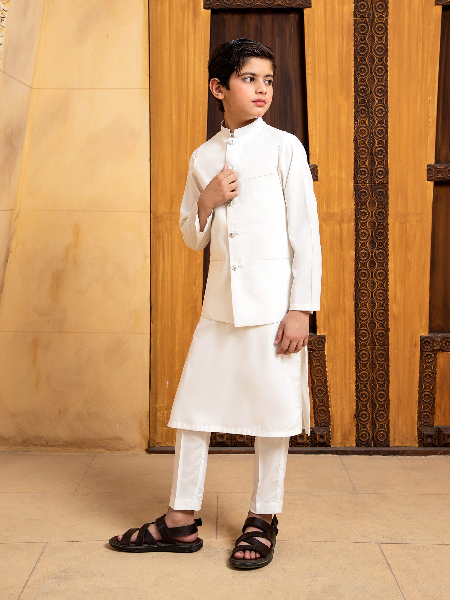 OffWhite Kurta Trouser With Waistcoat