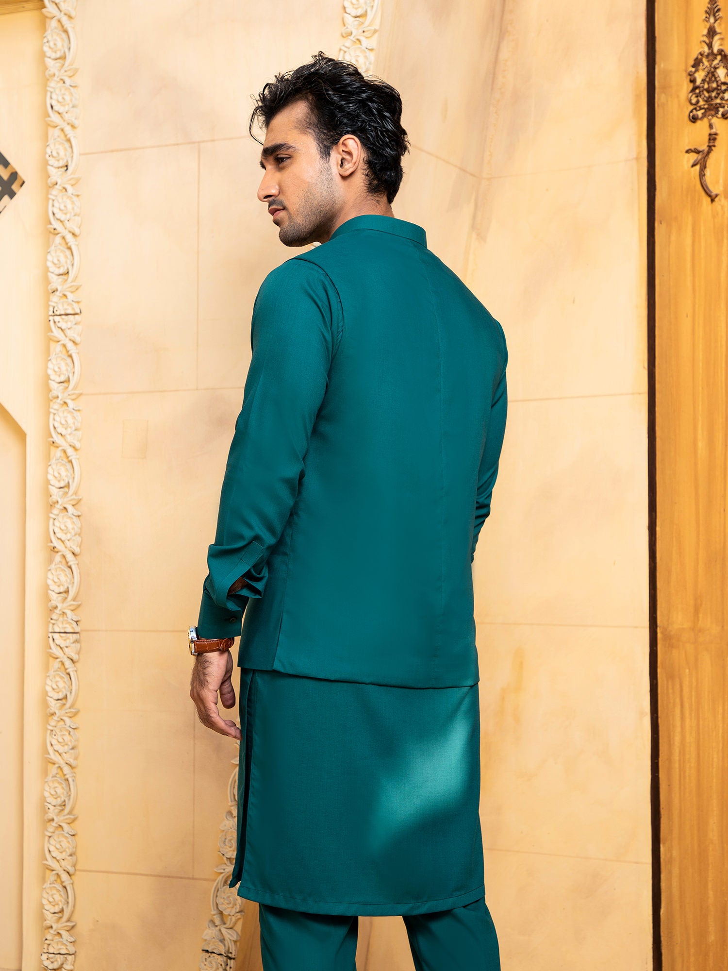 Teal Kurta Trouser With Waistcoat