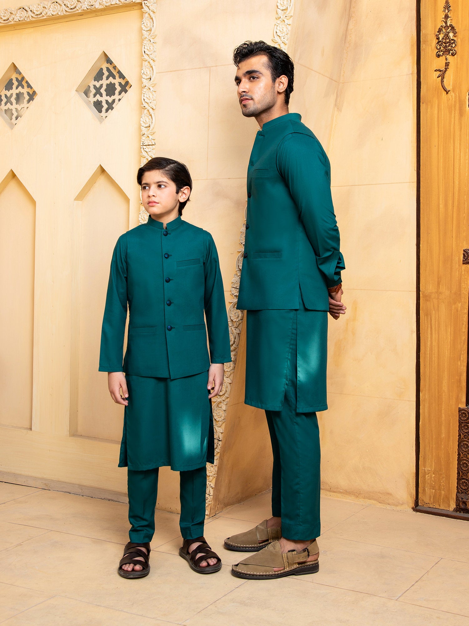 Teal Kurta Trouser With Waistcoat