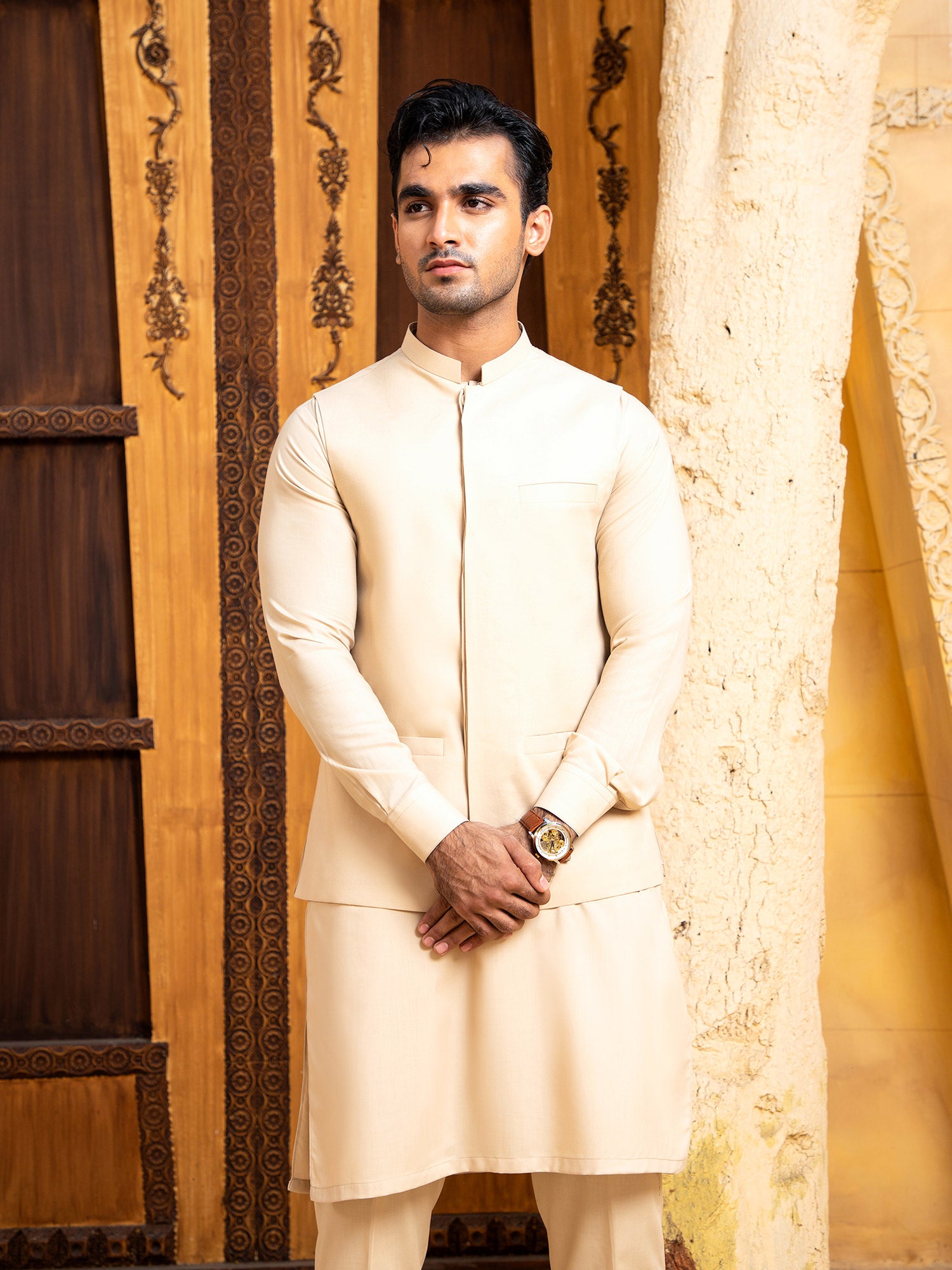 Ivory Skin Kurta Trouser With Waistcoat