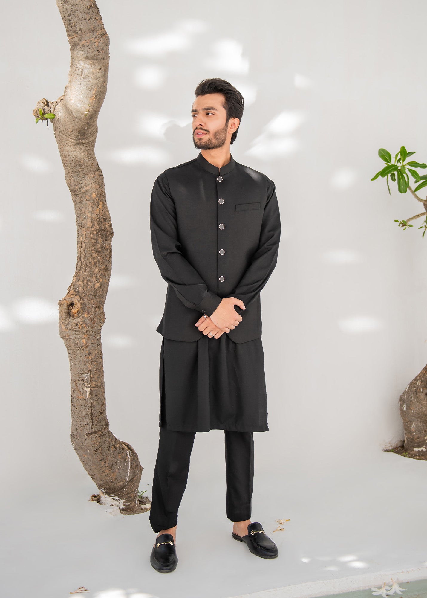 Black Kurta Trouser & Waistcoat - 3 PC