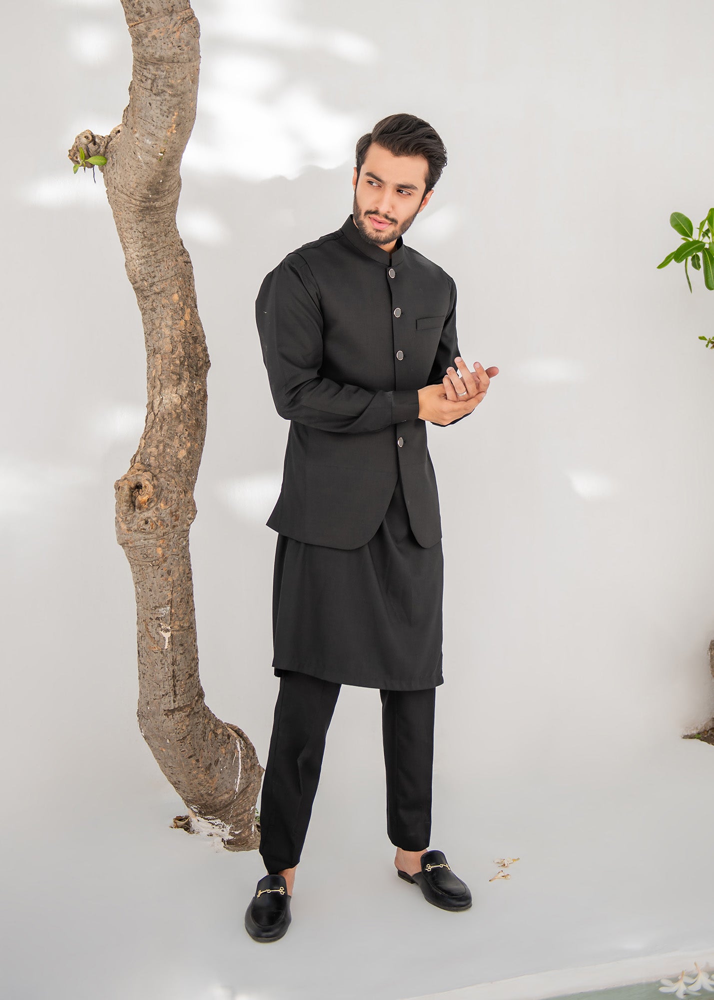 Black Kurta Trouser & Waistcoat - 3 PC