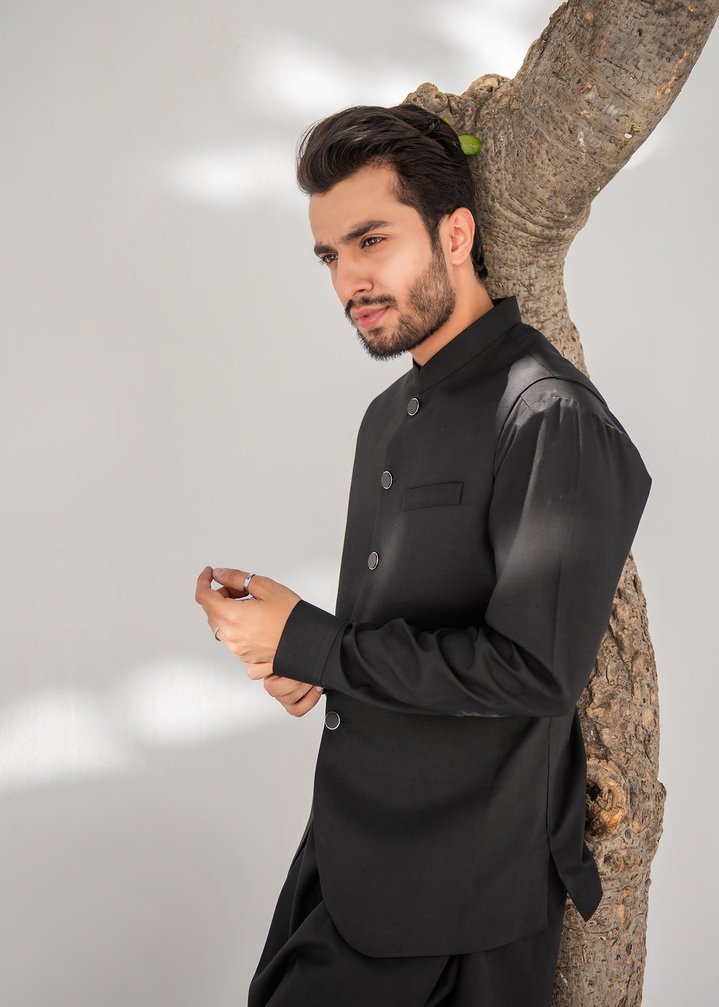 Black Kurta Trouser & Waistcoat - 3 PC