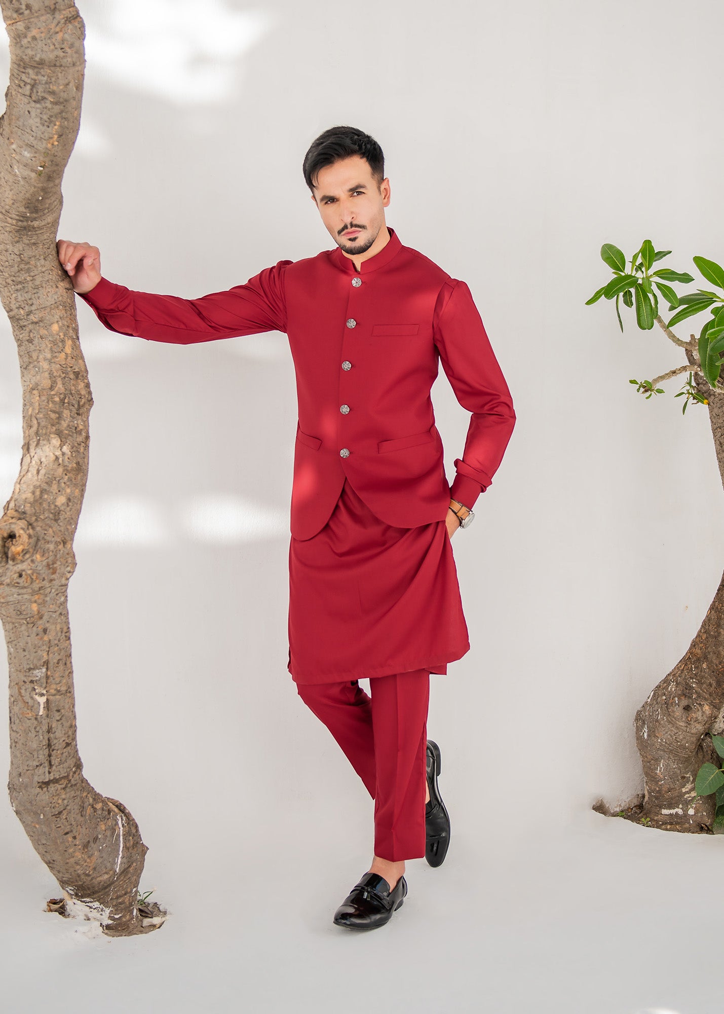 Red Kurta Trouser & Waistcoat - 3 PC