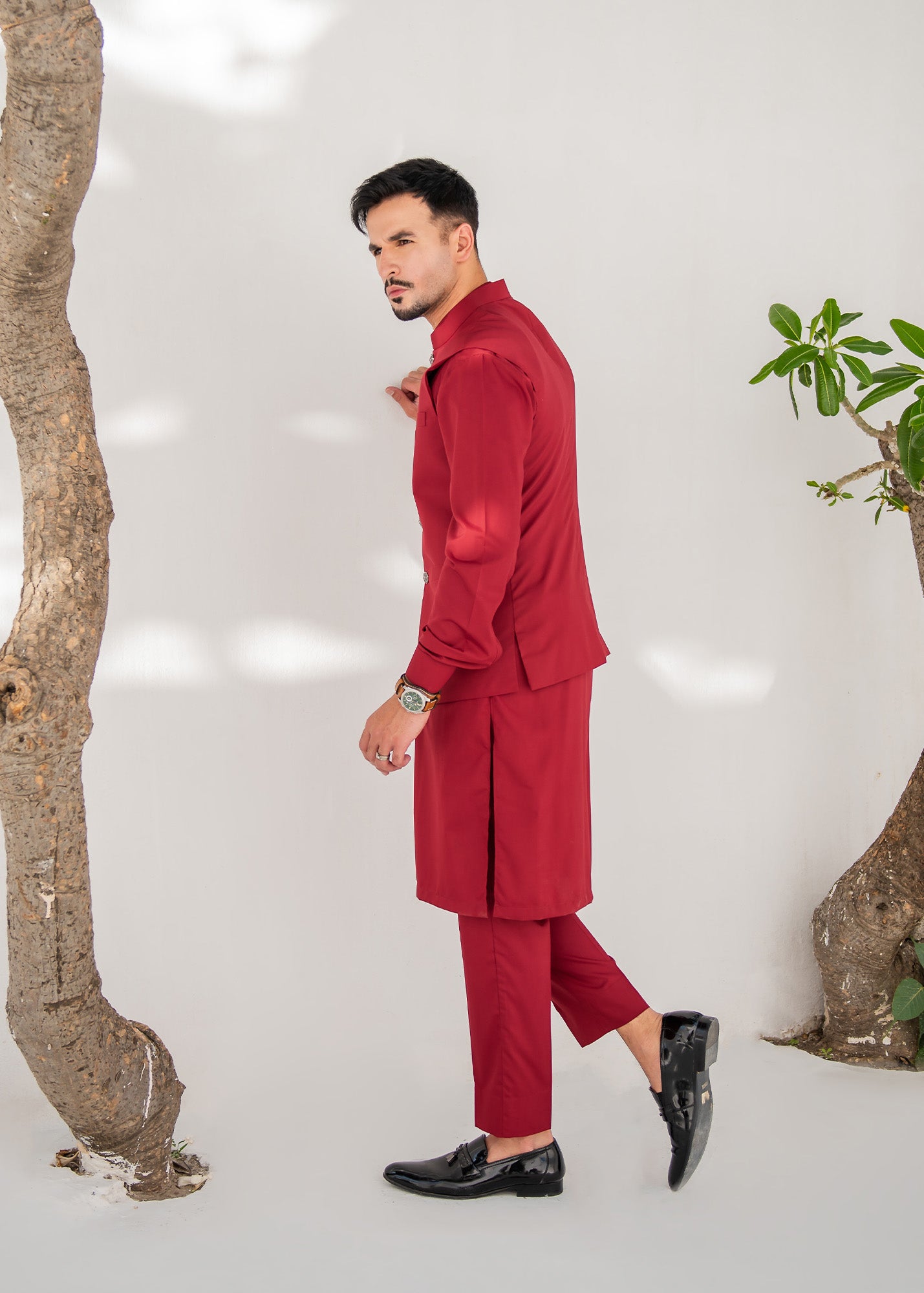 Red Kurta Trouser & Waistcoat - 3 PC