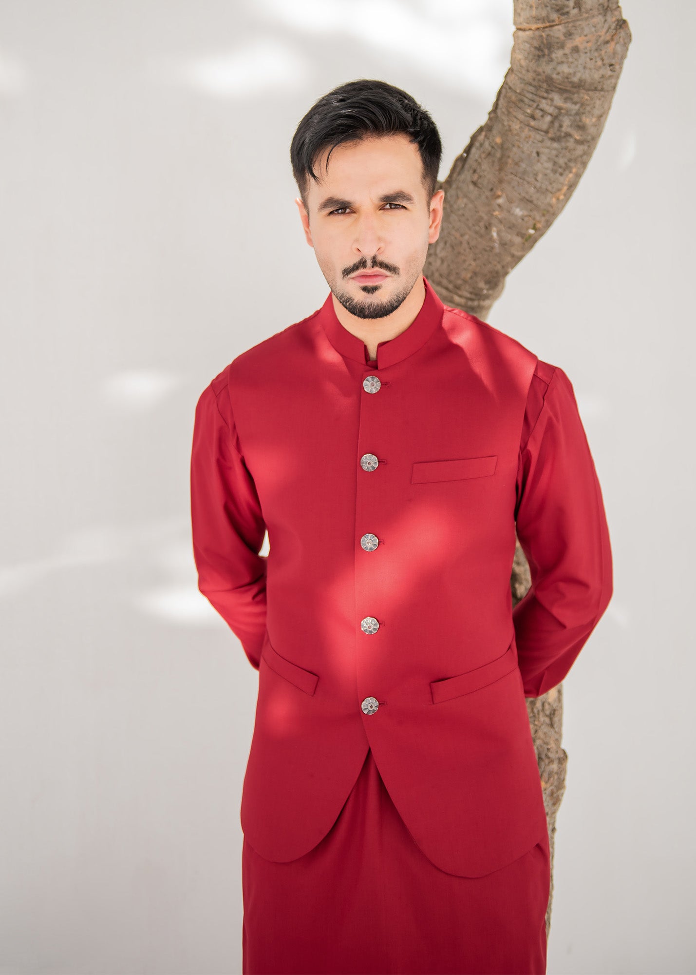 Red Kurta Trouser & Waistcoat - 3 PC