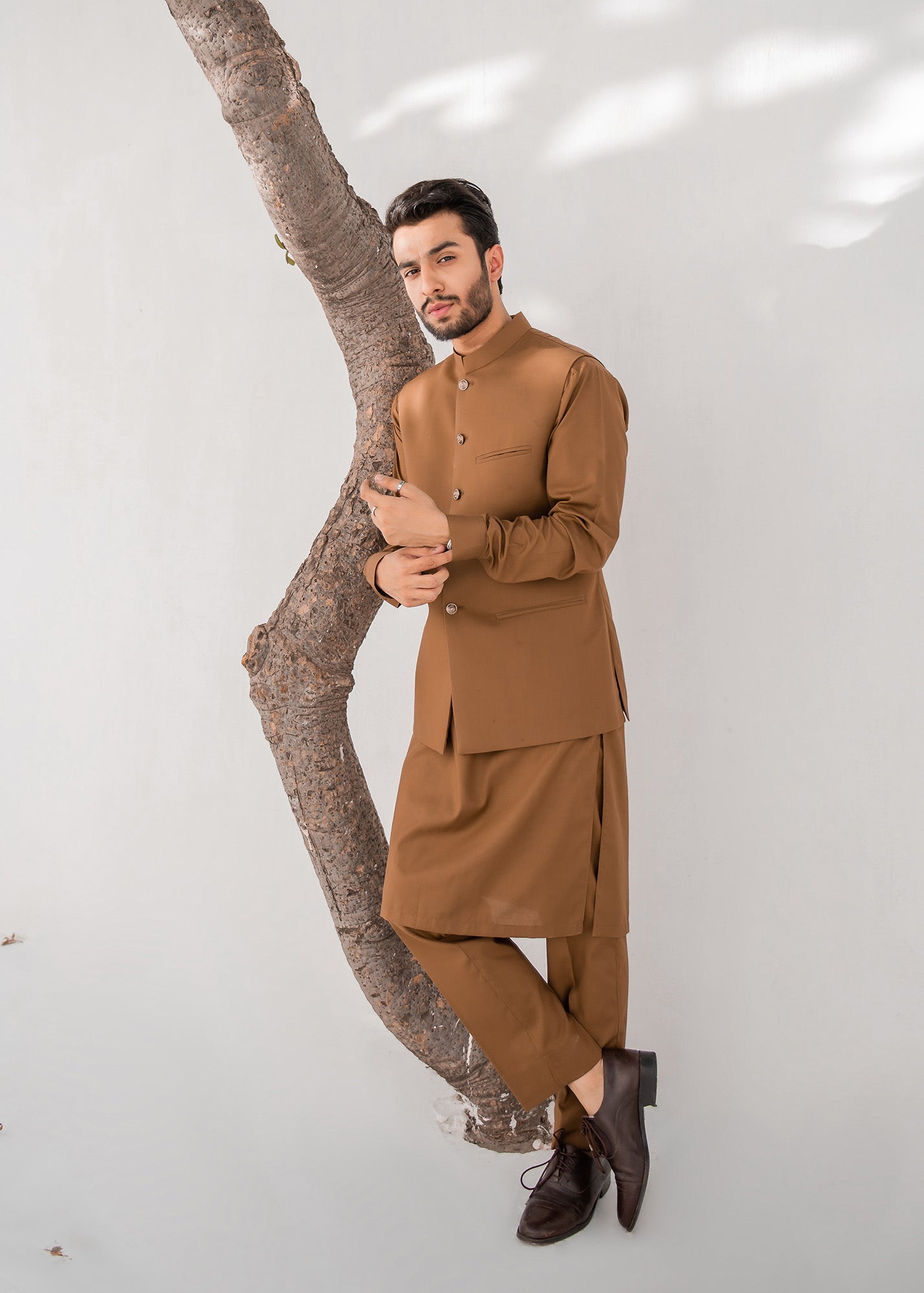 Brown Kurta Trouser & Waistcoat - 3 PC