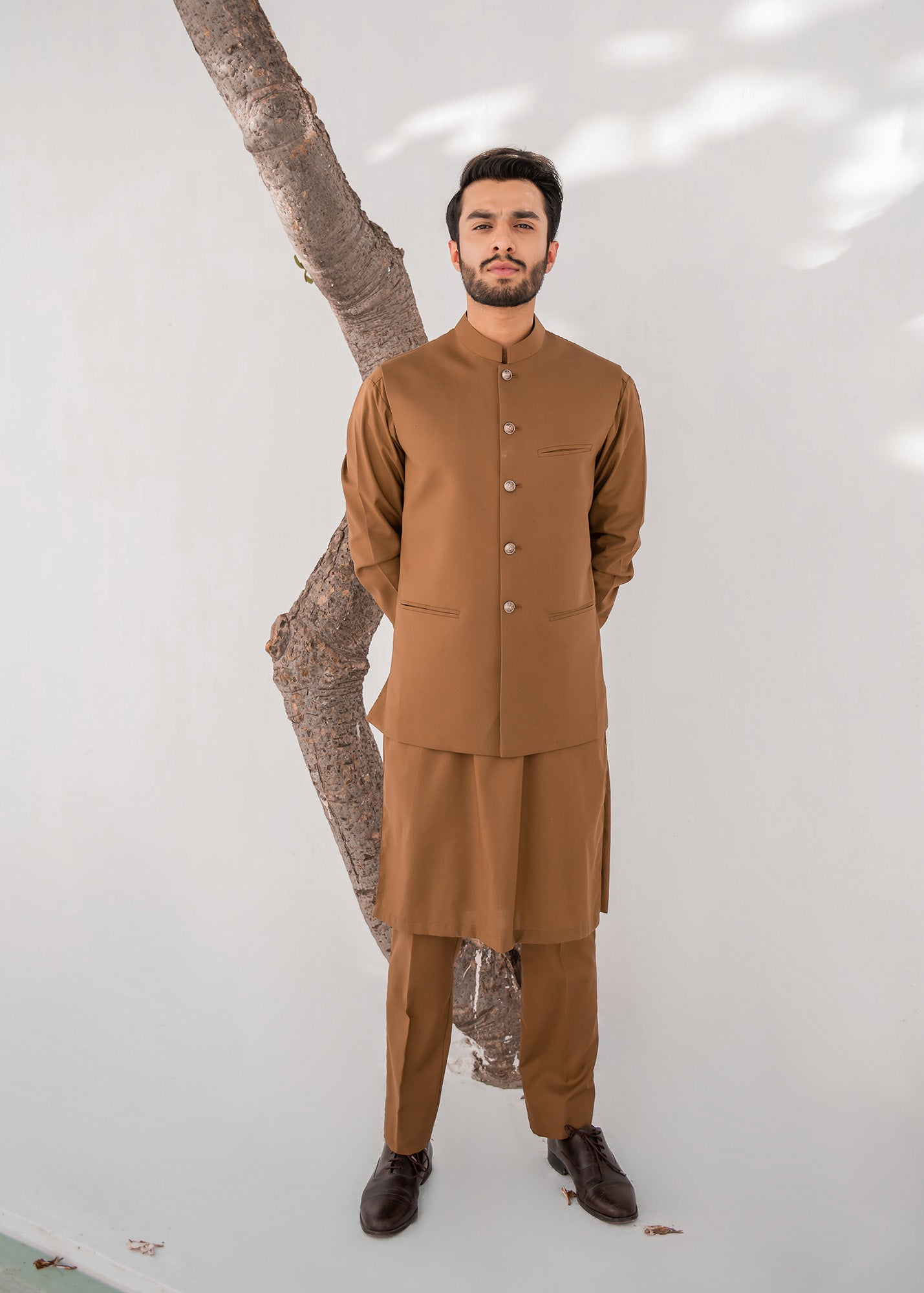 Brown Kurta Trouser & Waistcoat - 3 PC