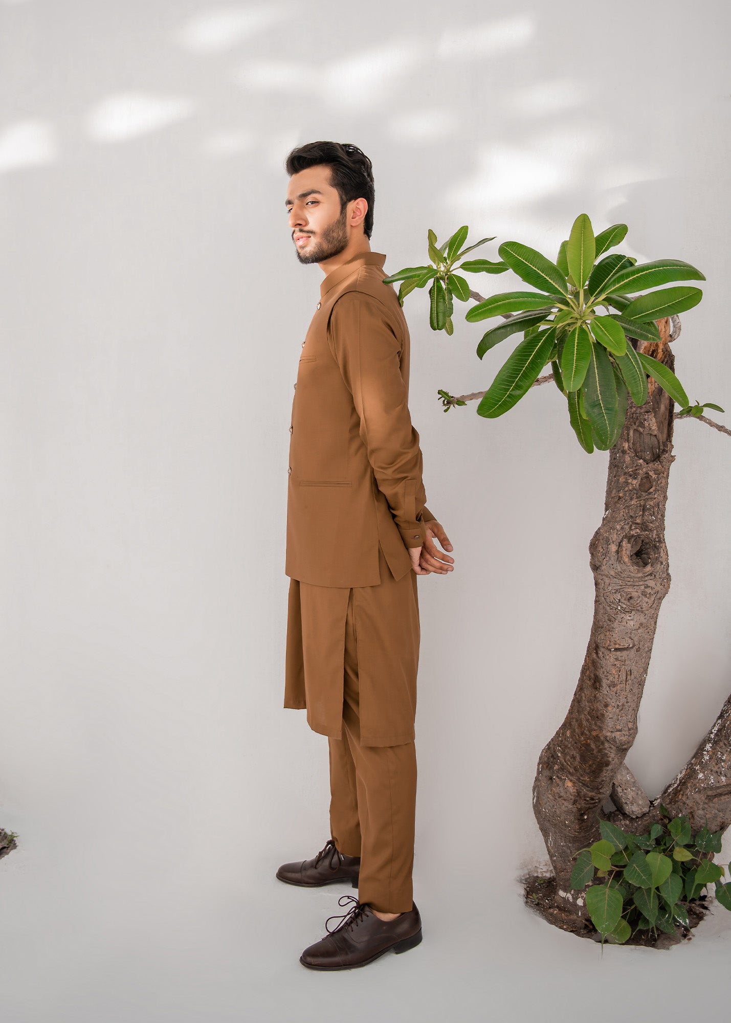 Brown Kurta Trouser & Waistcoat - 3 PC