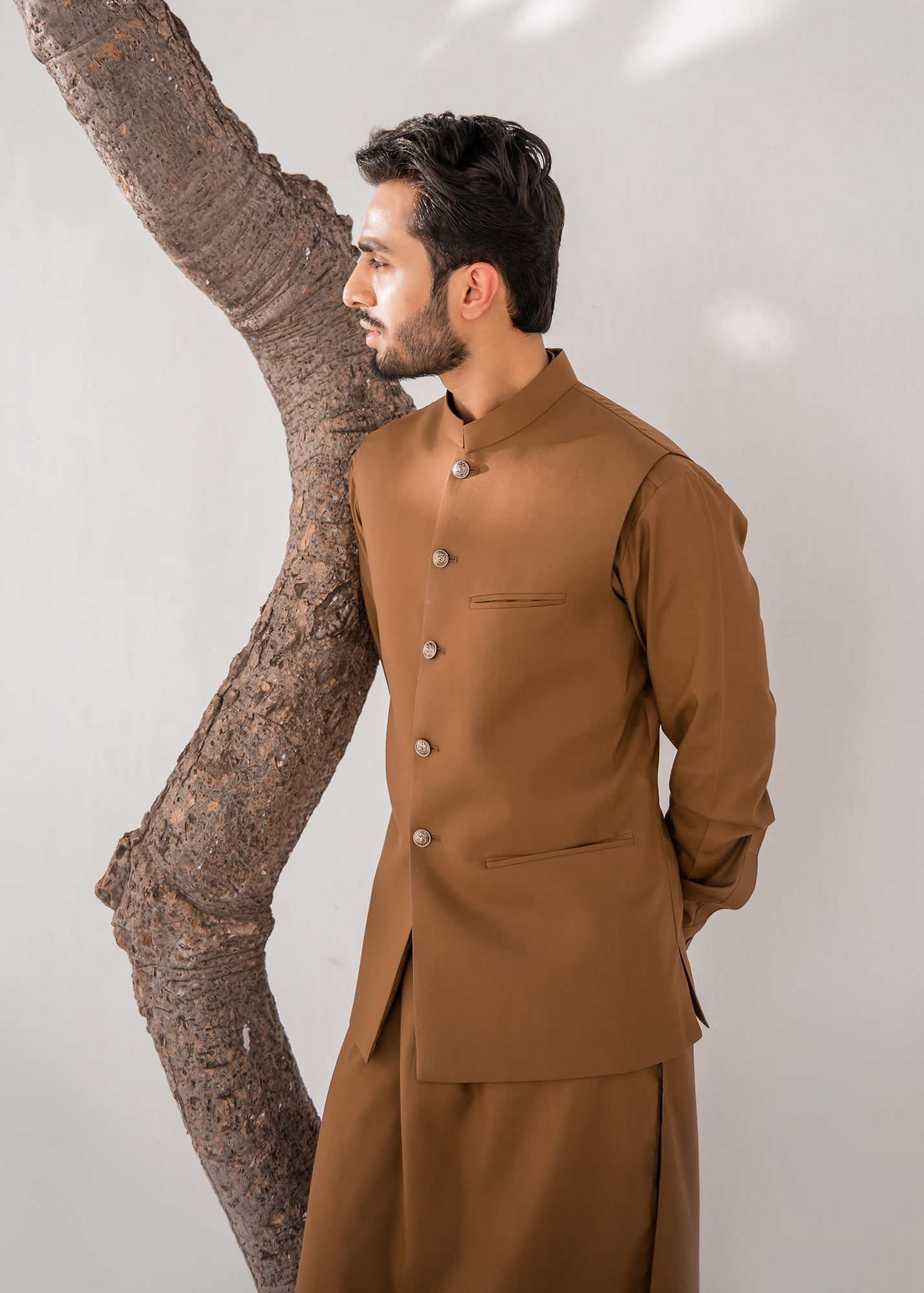 Brown Kurta Trouser & Waistcoat - 3 PC