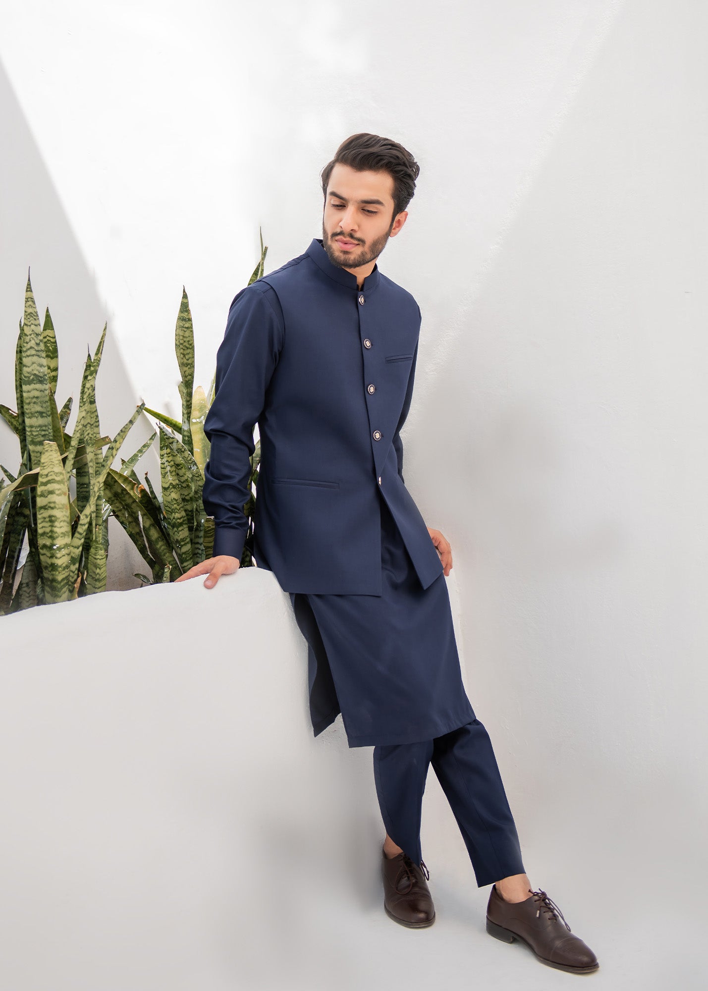 Blue Kurta Trouser & Waistcoat - 3 PC