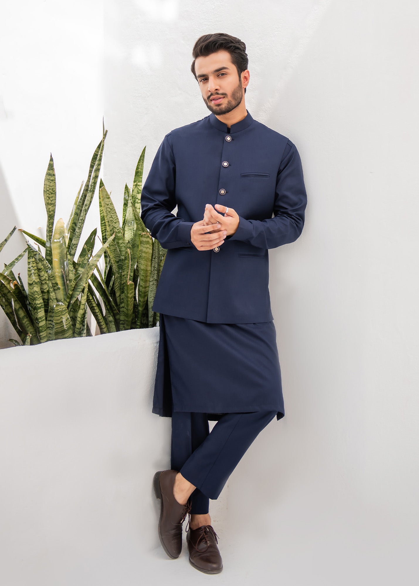 Blue Kurta Trouser & Waistcoat - 3 PC