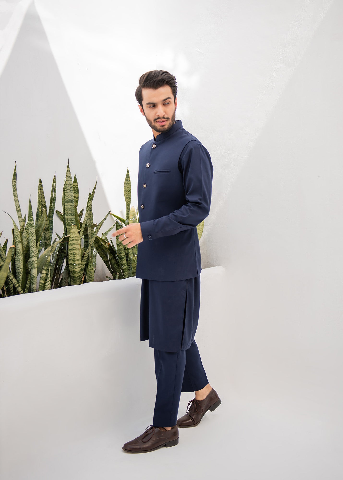 Blue Kurta Trouser & Waistcoat - 3 PC