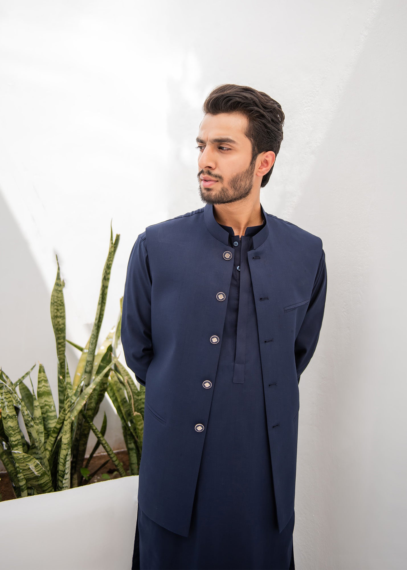 Blue Kurta Trouser & Waistcoat - 3 PC