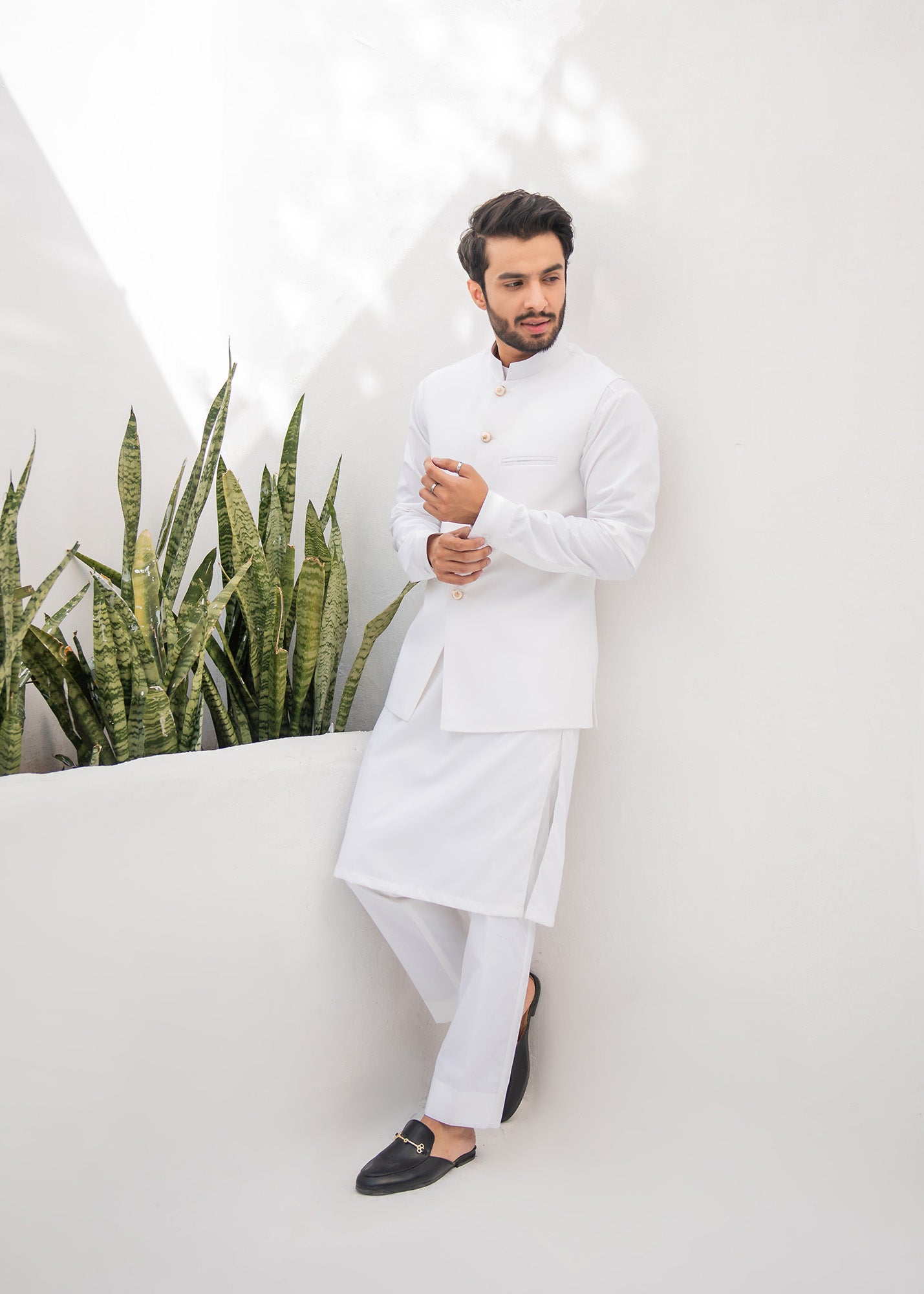 Off White Kurta Trouser & Waistcoat - 3 PC