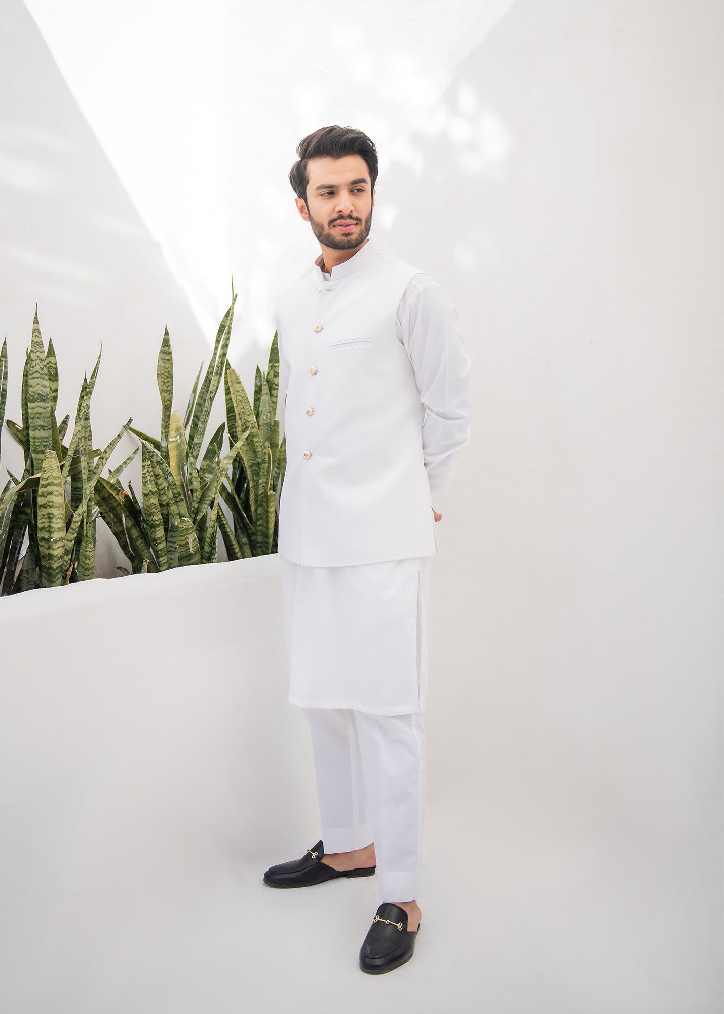 Off White Kurta Trouser & Waistcoat - 3 PC