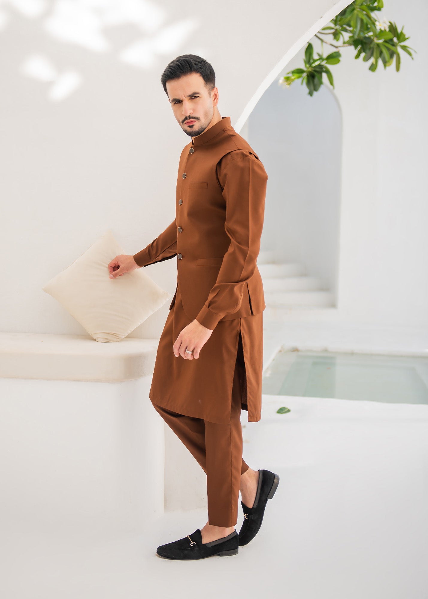 Copper Brown Kurta Trouser & Waistcoat - 3 PC