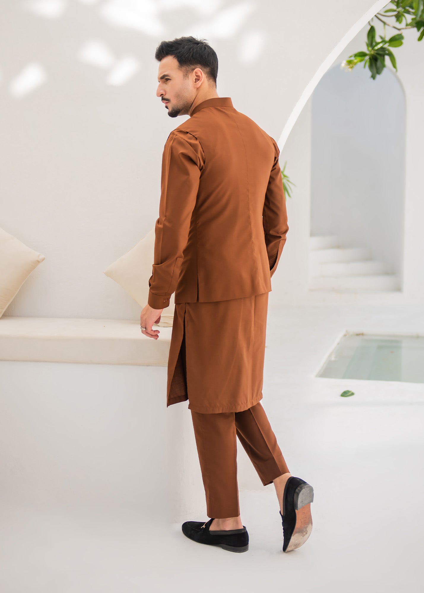 Copper Brown Kurta Trouser & Waistcoat - 3 PC