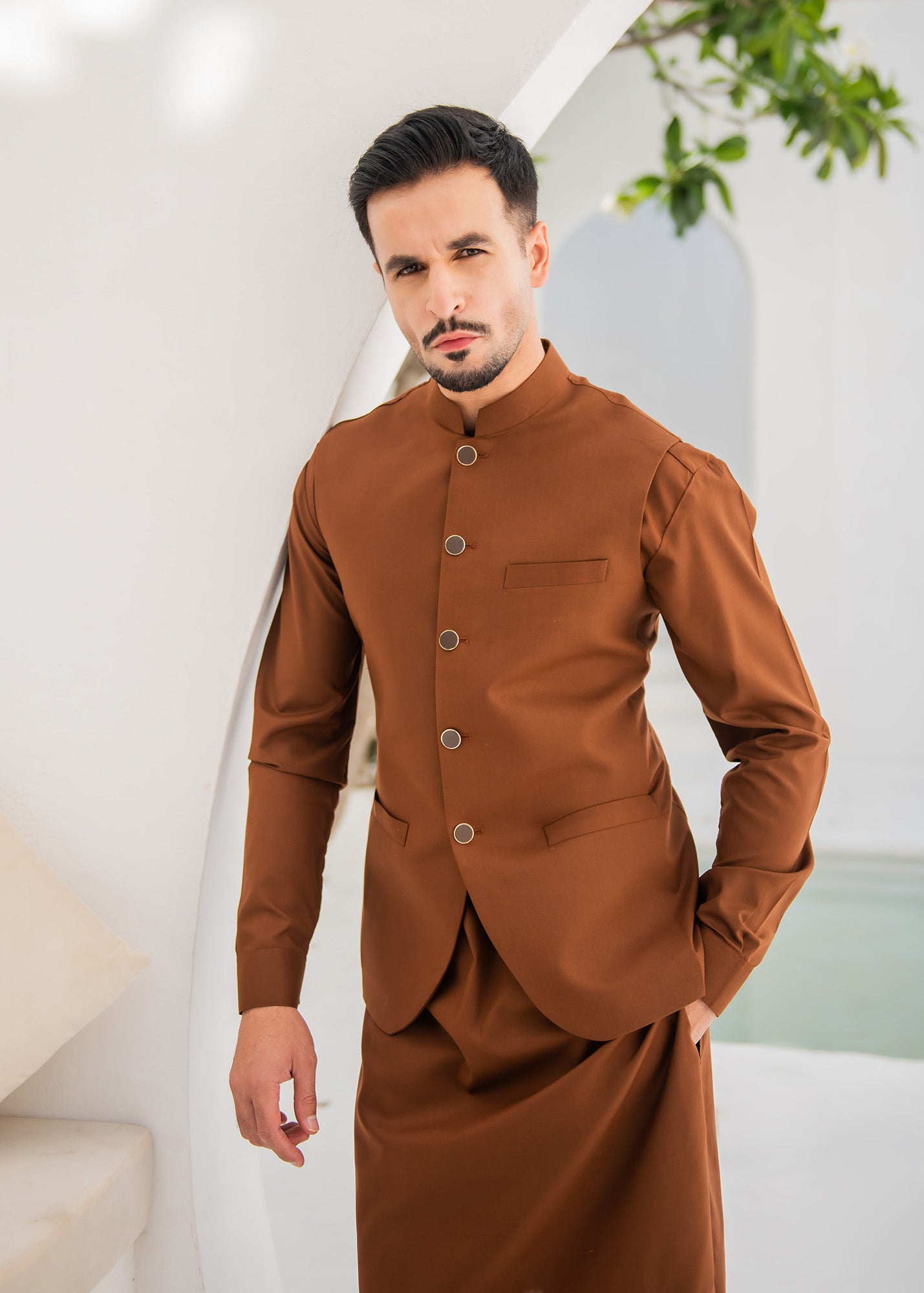 Copper Brown Kurta Trouser & Waistcoat - 3 PC