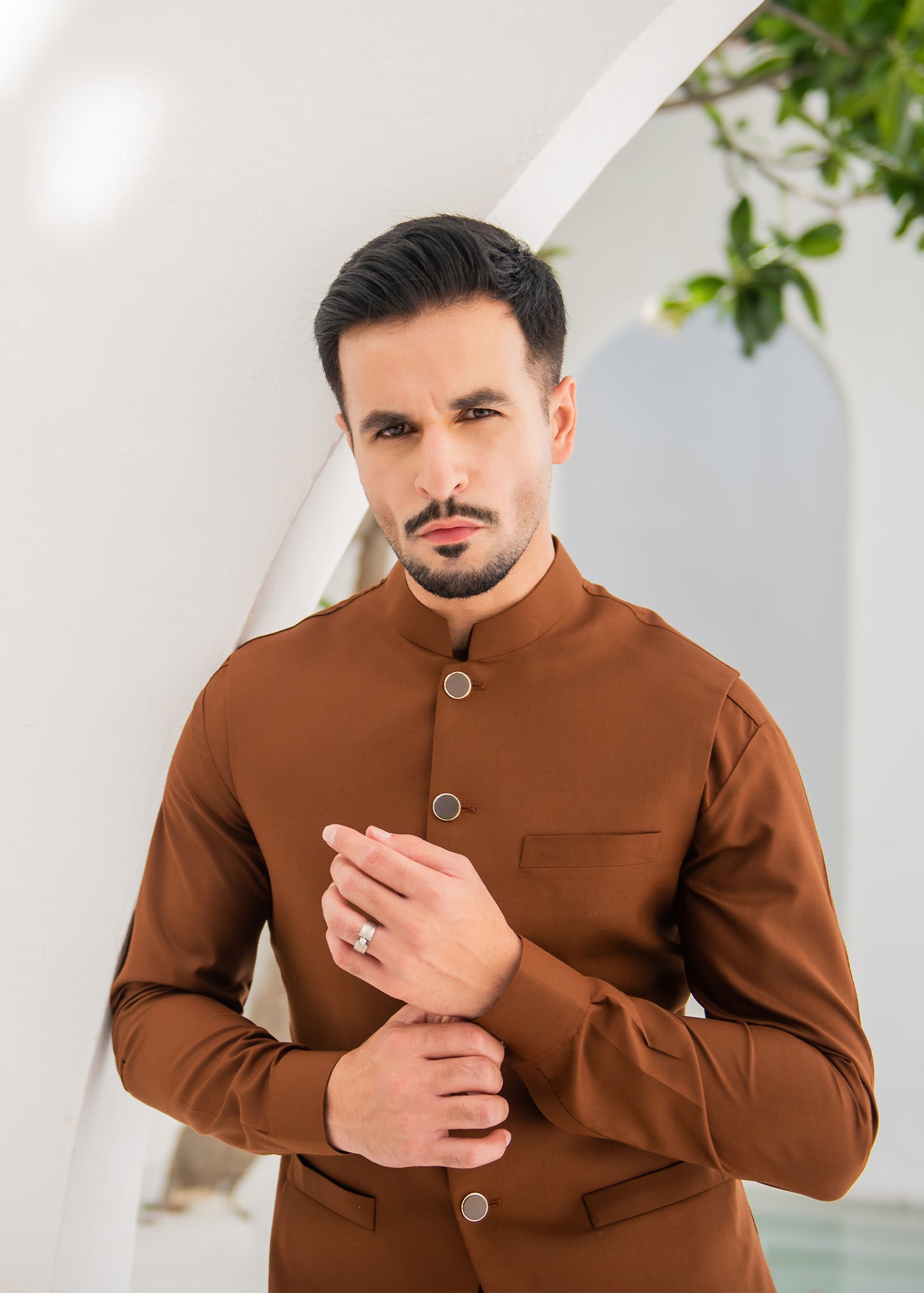 Copper Brown Kurta Trouser & Waistcoat - 3 PC