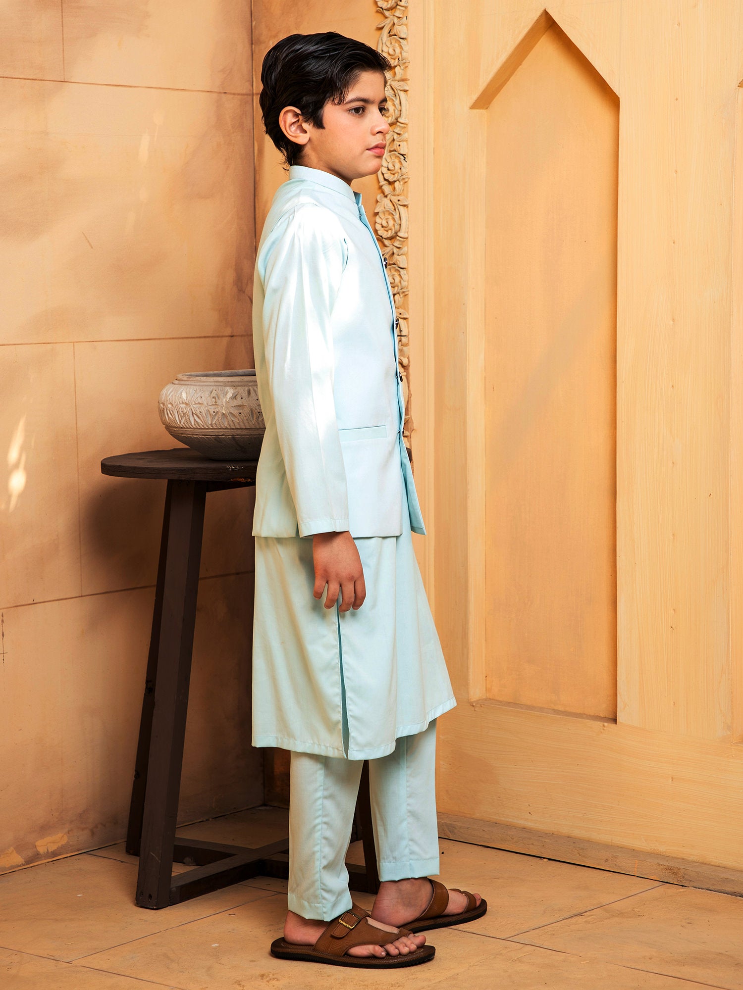 Sky Kurta Trouser with Waistcoat