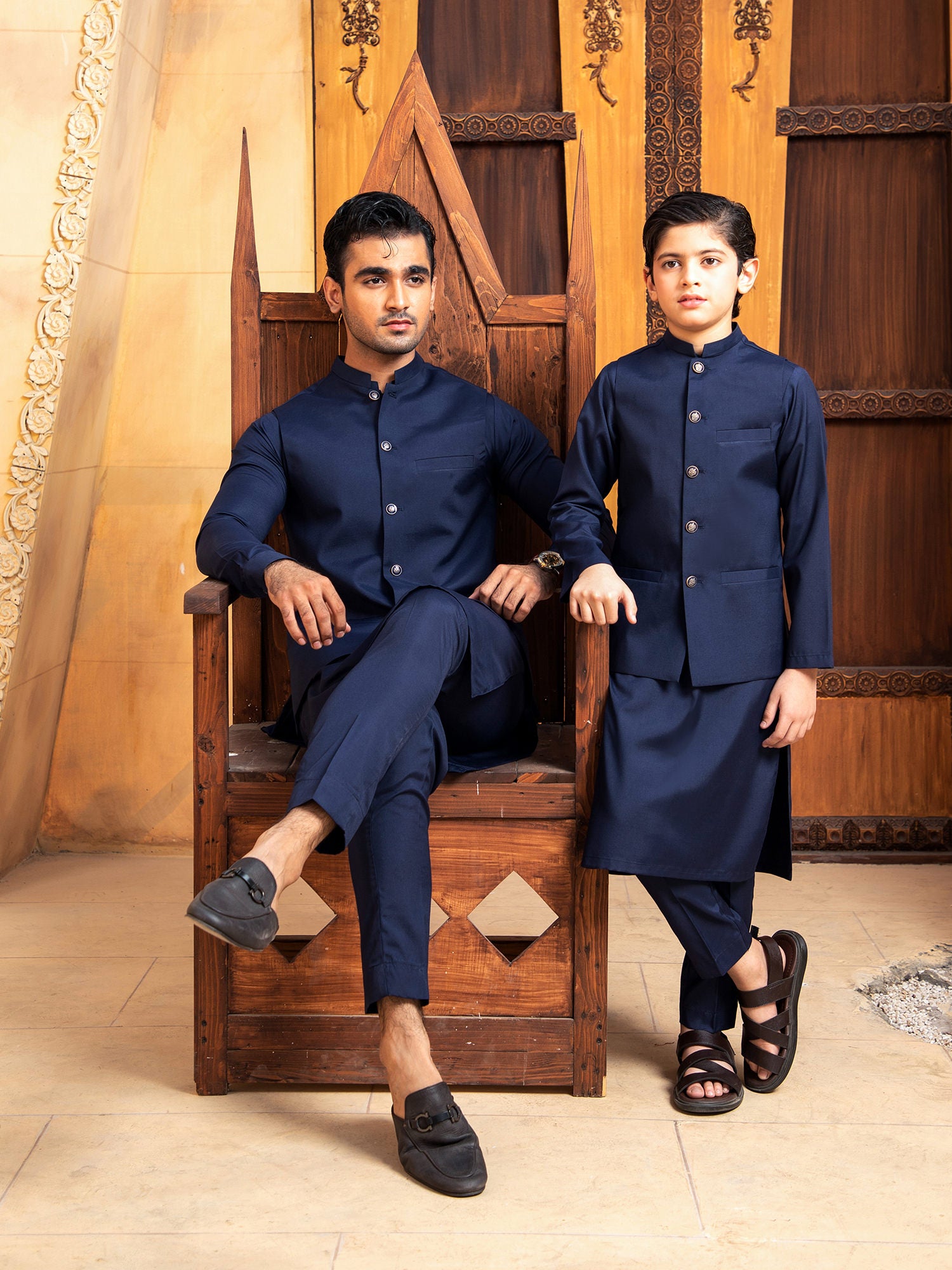 Boski Navy Blue Kurta Trouser with Waistcoat