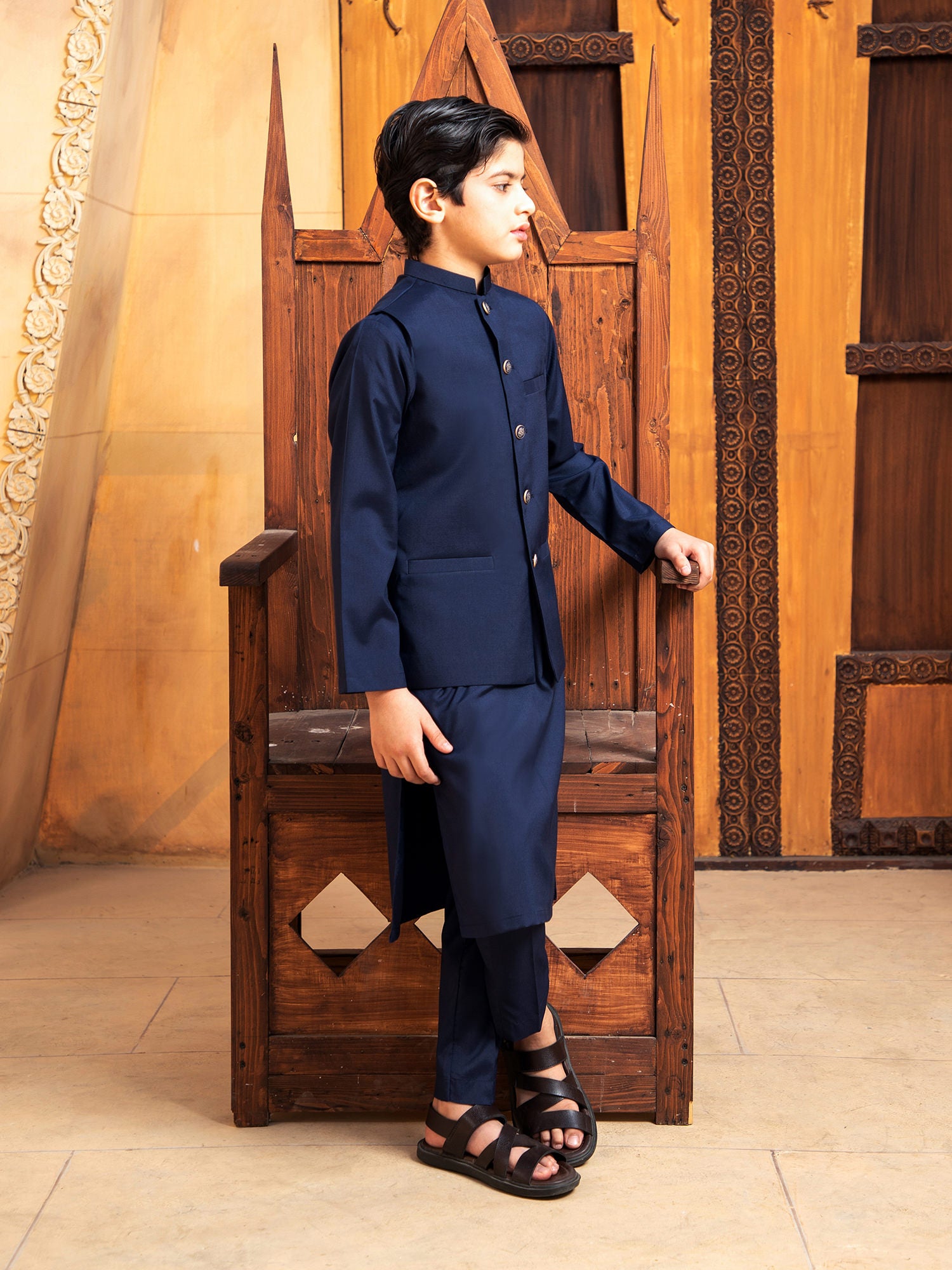 Boski Navy Blue Kurta Trouser with Waistcoat