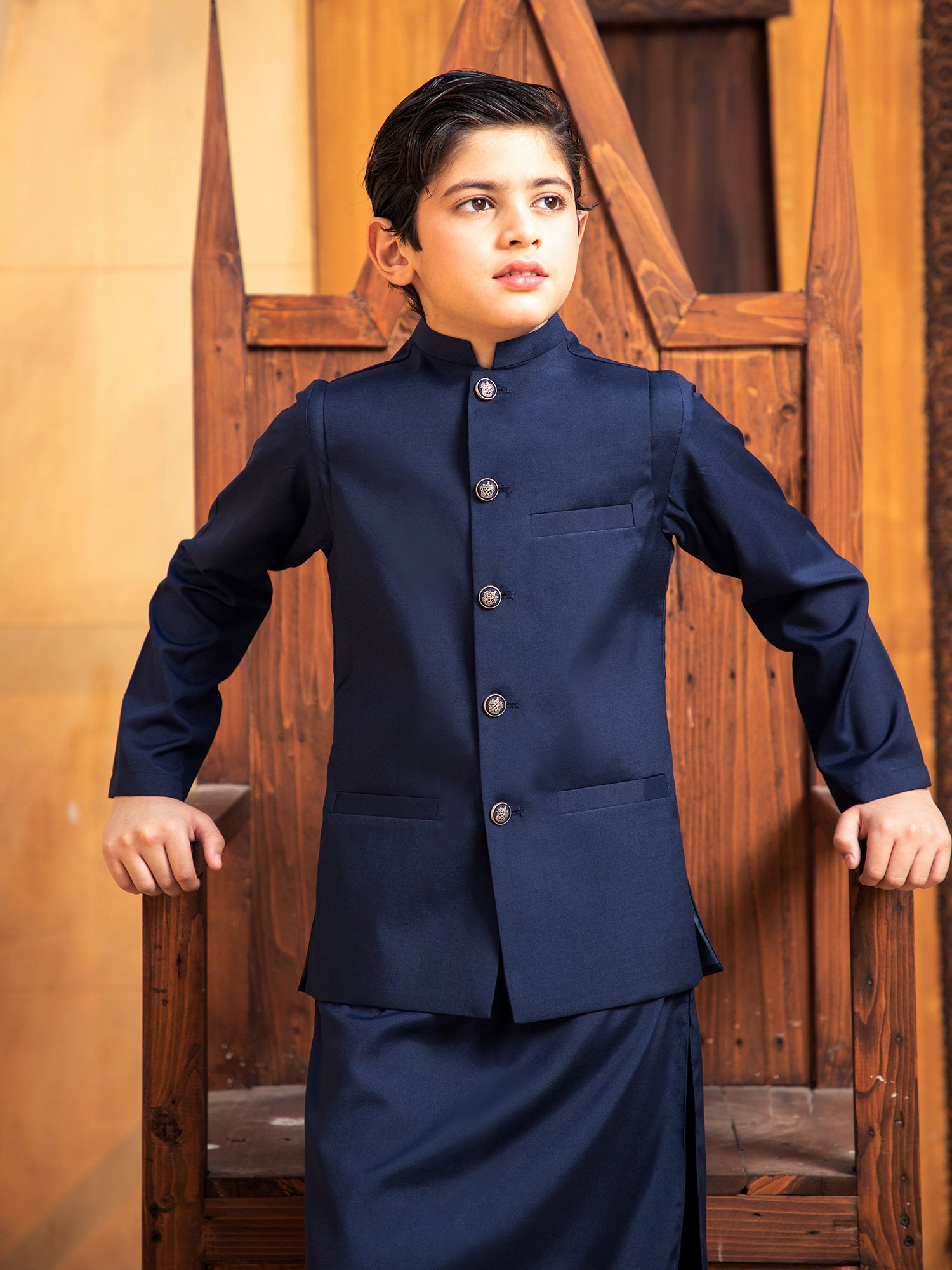 Boski Navy Blue Kurta Trouser with Waistcoat