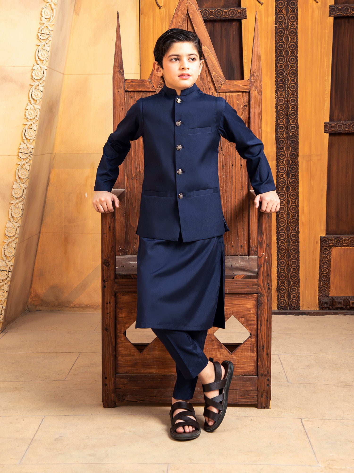 Boski Navy Blue Kurta Trouser with Waistcoat