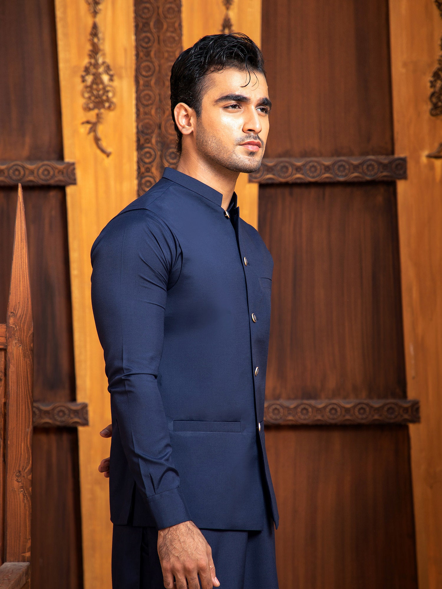 Navy Blue Kurta Trouser With Waistcoat