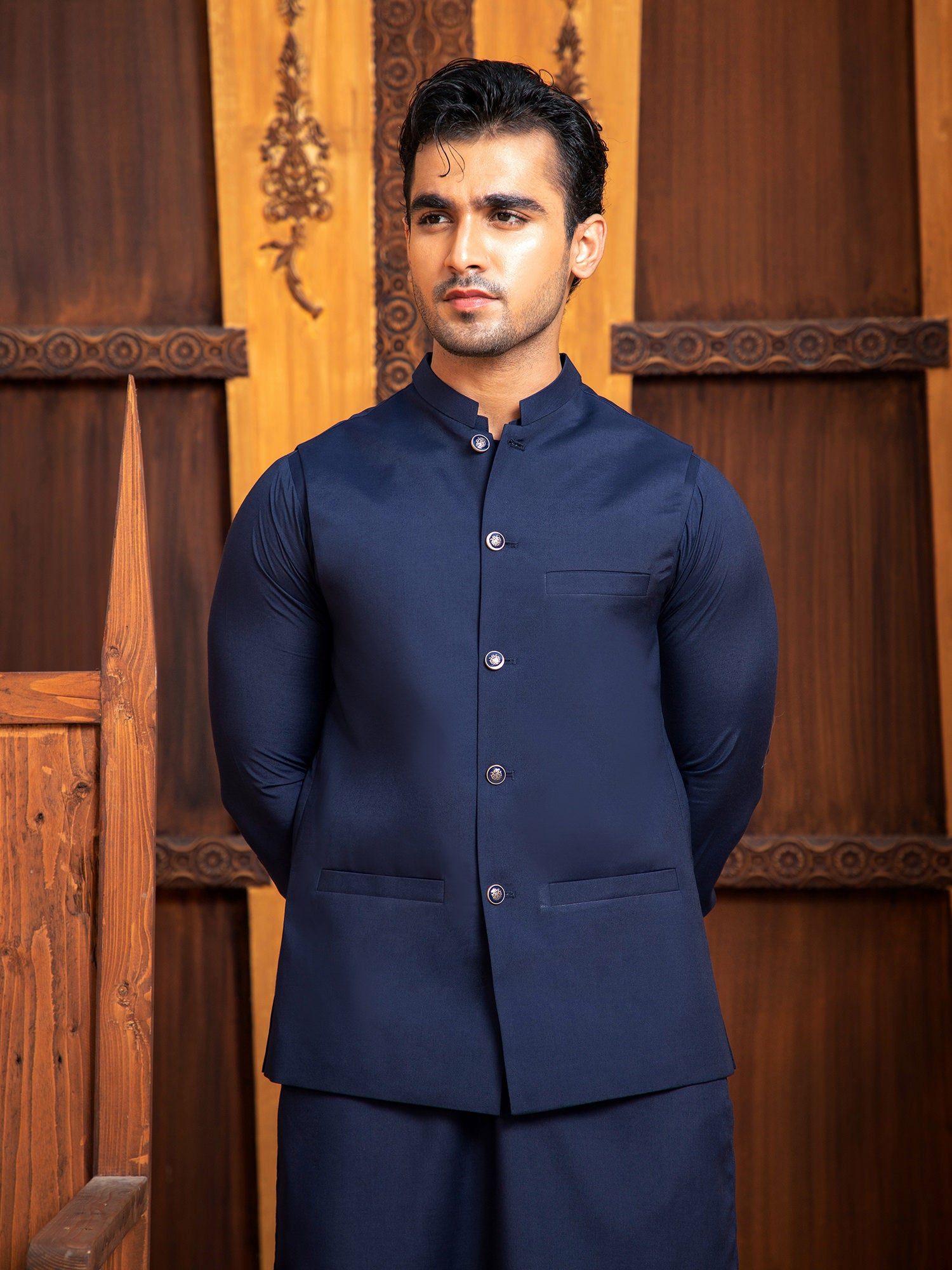 Navy Blue Kurta Trouser With Waistcoat